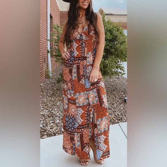 🆕Blu Pepper Patchwork Criss Cross Back Maxi Sundress S🆕 - Picture 2 of 14